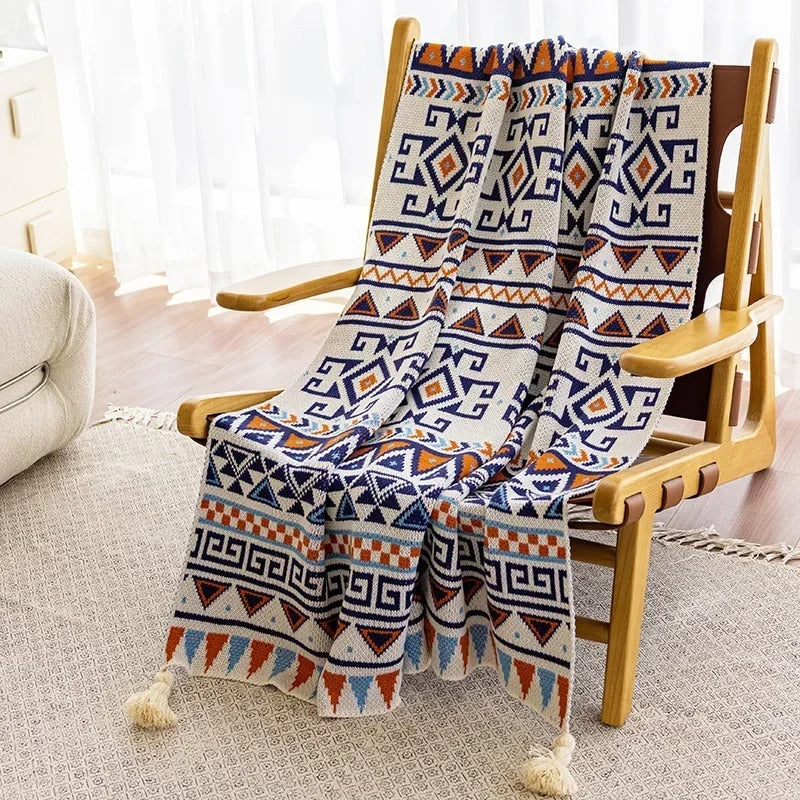 bohemian knitted throw blanket, view 6 - MRSLM