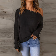 women's one-shoulder knit sweater pullover - MRSLM