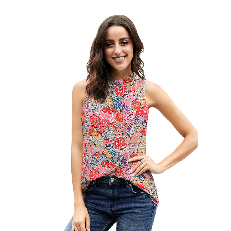 floral print sleeveless ruffle top, view 8 - MRSLM