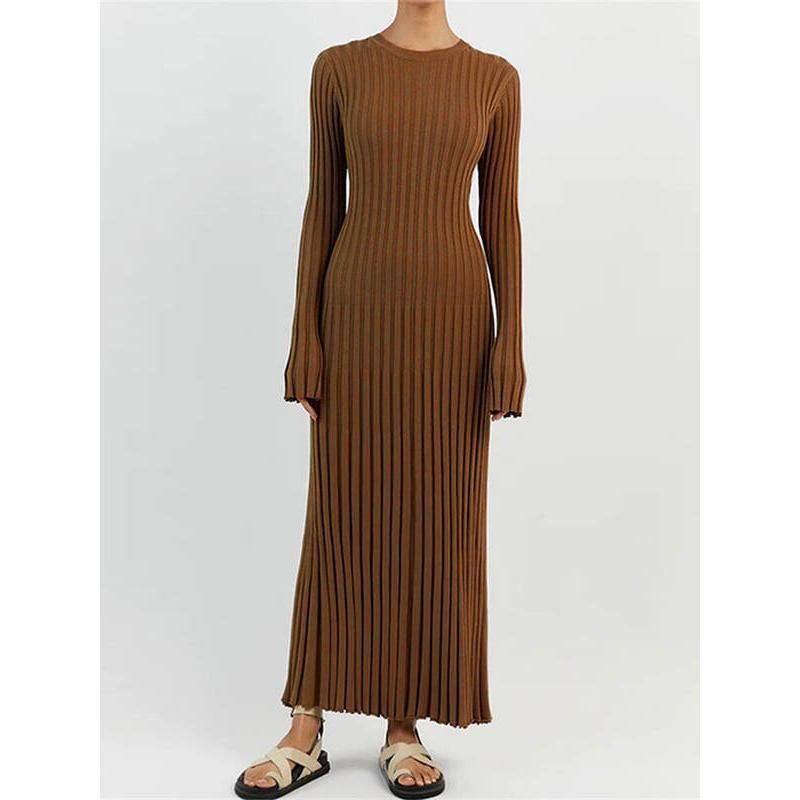 elegant pleated knit dress, view 8 - MRSLM
