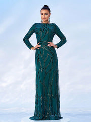 long sleeve sequined banquet dress, view 8 - MRSLM