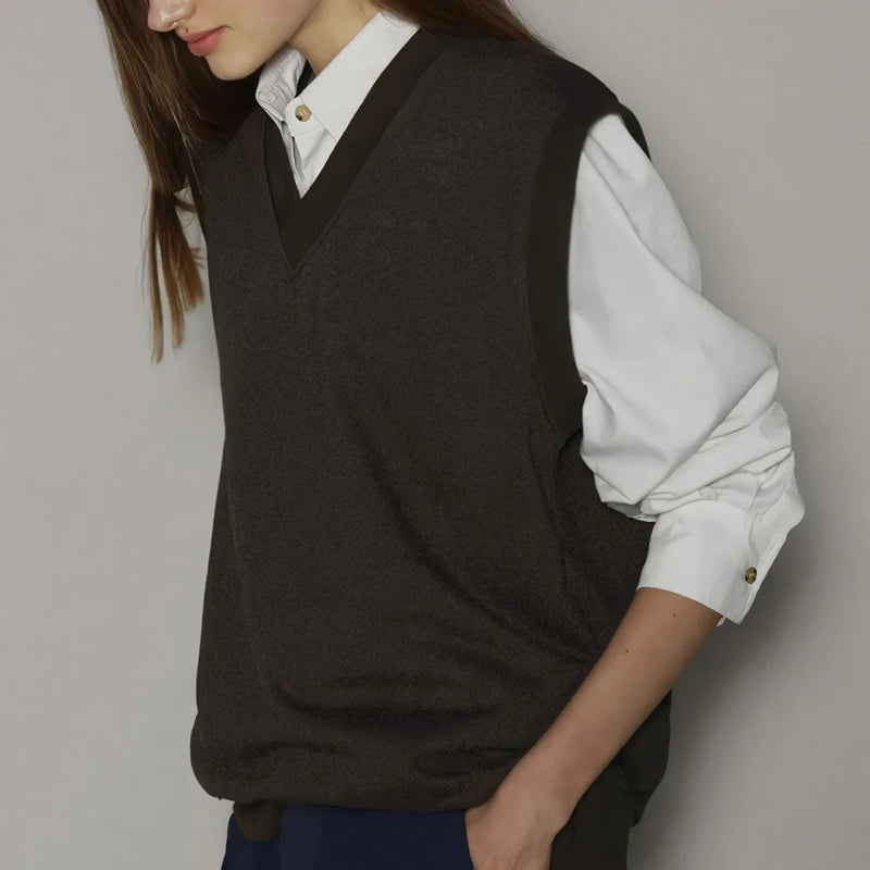 loose V-neck sleeveless knit pullover, view 7 - MRSLM
