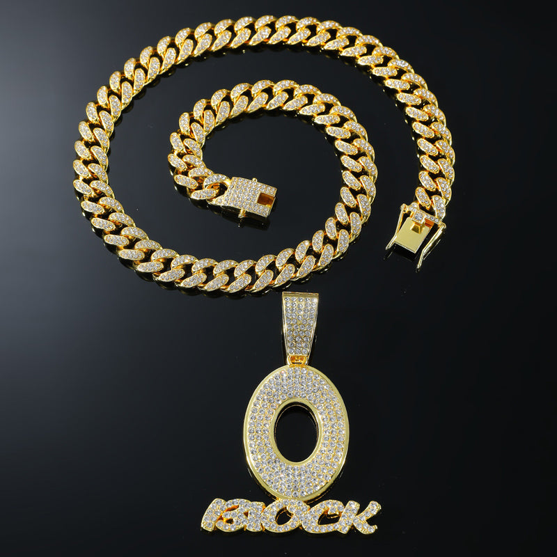 letter O pendant Cuban chain necklace, view 5 - MRSLM