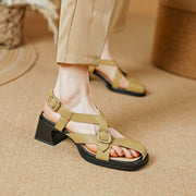 retro square heel leather sandals, view 17 - MRSLM