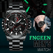 men's black stainless steel luminous quartz watch, view 3 - MRSLM