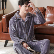 Men's flannel lounge robe cardigan set, view 19 - MRSLM