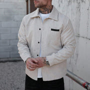 Men's apricot corduroy shirt jacket, view 3 - MRSLM