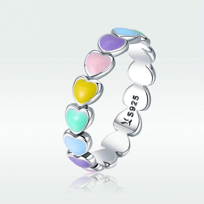 rainbow heart ring and earring set, view 3 - MRSLM