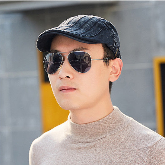 mens casual cotton flat-top beret cap, view 3 - MRSLM