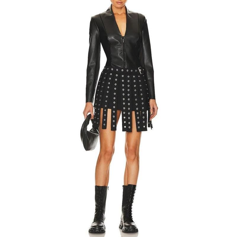 high waist patchwork belt mini skirt, view 5 - MRSLM