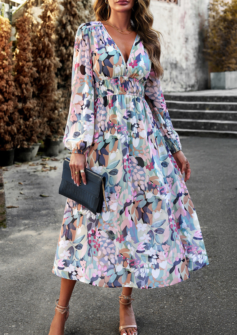 bohemian floral printed a-line dress, view 6 - MRSLM