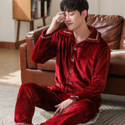 Men's flannel lounge robe cardigan set, view 26 - MRSLM
