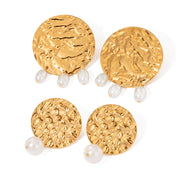 retro gold plated hammered pearl earrings, view 9 - MRSLM