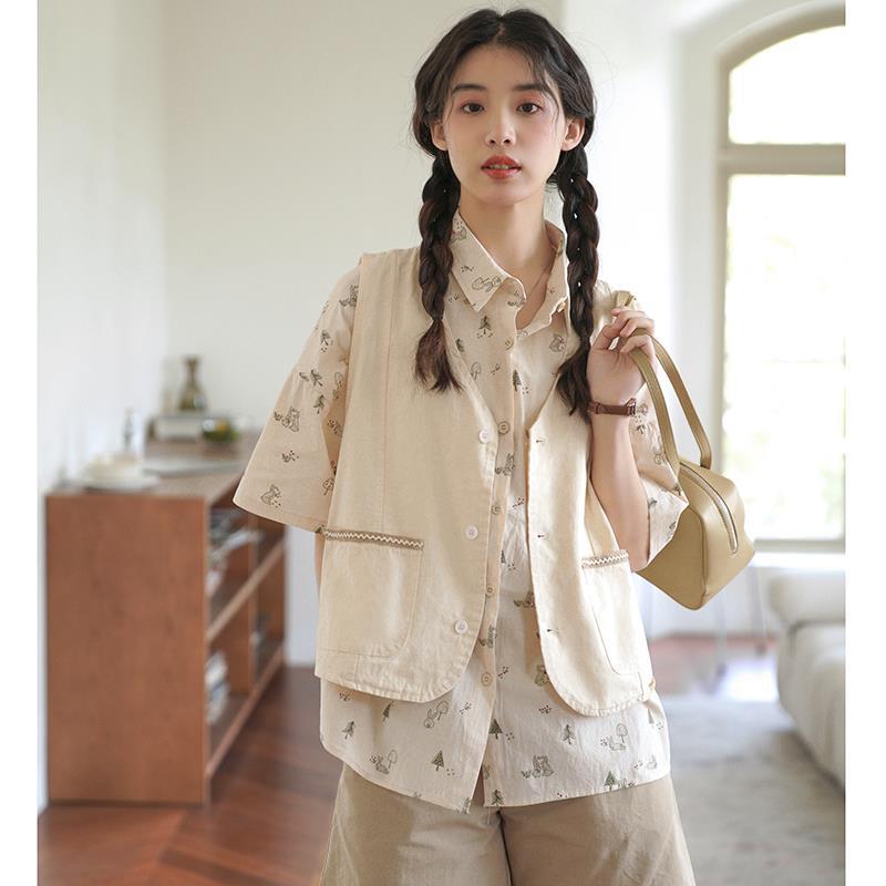 women's summer cotton vest and printed shirt, view 2 - MRSLM