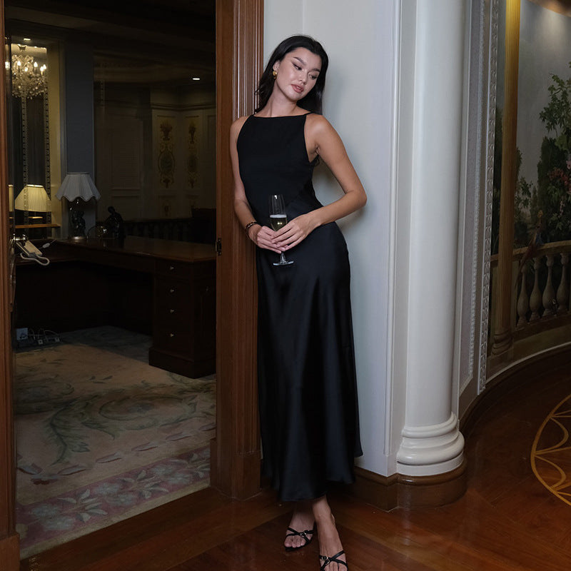 satin sleeveless dress, view 7 - MRSLM