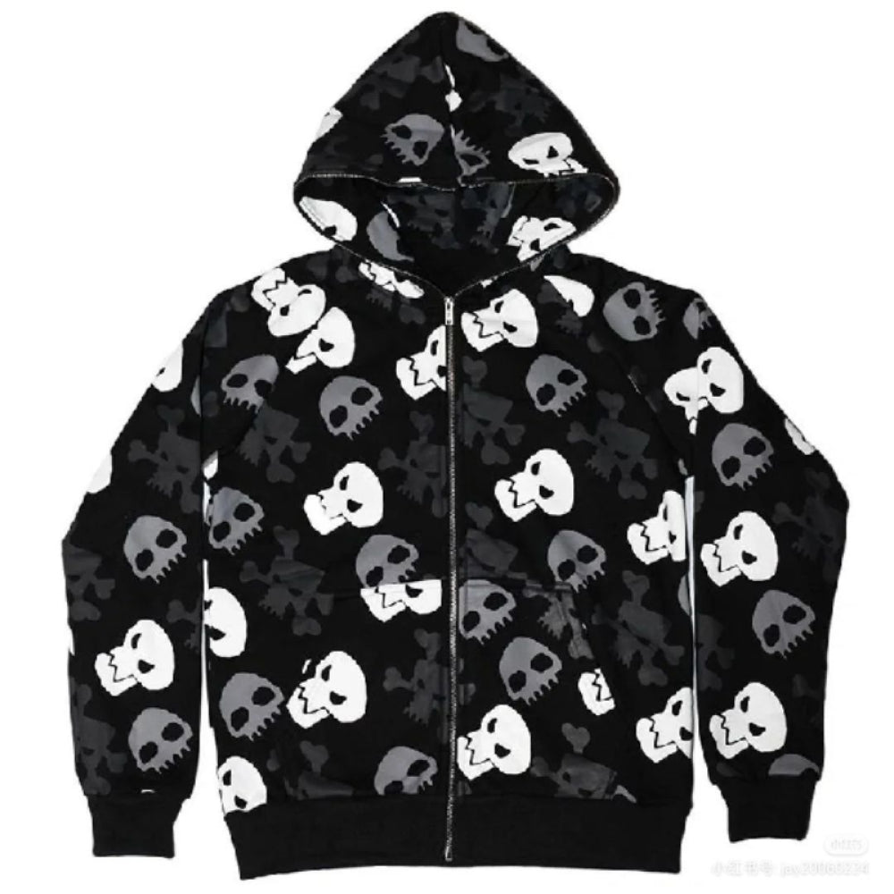 Dark Wind Skull Cardigan Hoodie Oversize Loose Hooded Zipper Thin Style Coat