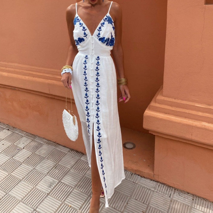 embroidered slip top dress white - MRSLM