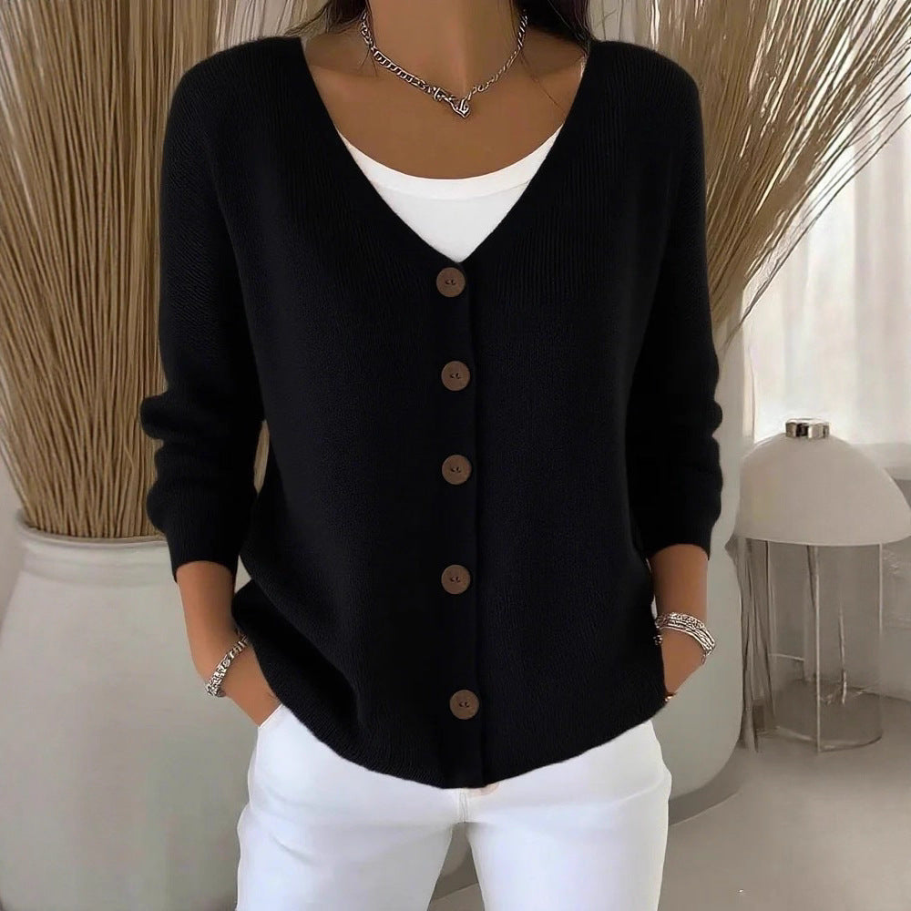 Women's Clothes Solid Color Knitted Button Cardigan Sweater