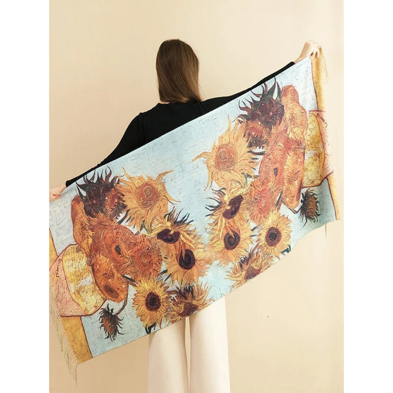 sunflower print pashmina shawl, view 2 - MRSLM
