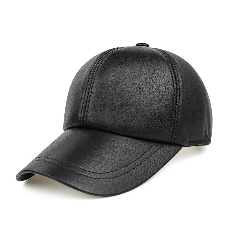 Men's black leather baseball cap, view 6 - MRSLM