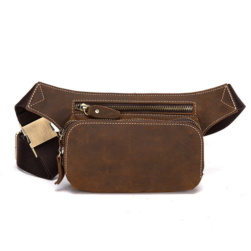 Top layer cowhide men's sports waist bag, view 5 - MRSLM