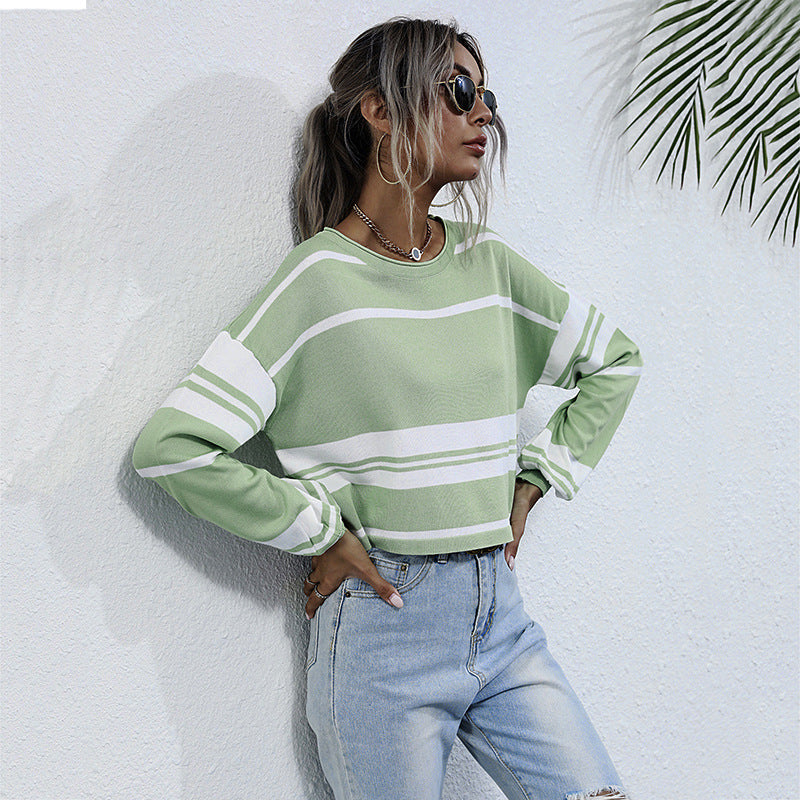 women's crew neck striped knit sweater - MRSLM