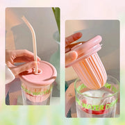 Cute glass cup with lid and straw, view 7 - MRSLM