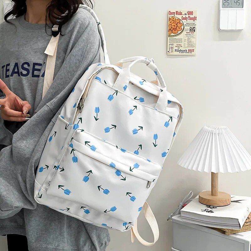 tulip print women's backpack, view 3 - MRSLM