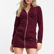 v-neck corduroy zipper mini dress - MRSLM