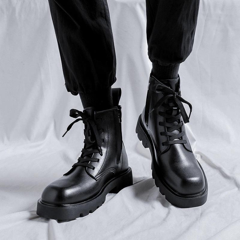 black leather ankle boots with zipper, view 3 - MRSLM