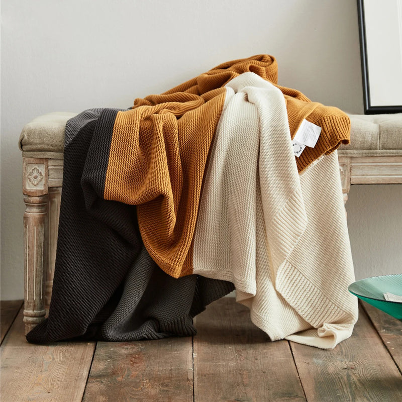 cotton knitted plaid blanket, view 4 - MRSLM
