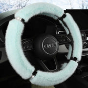 suede fur diamond steering wheel cover, view 3 - MRSLM