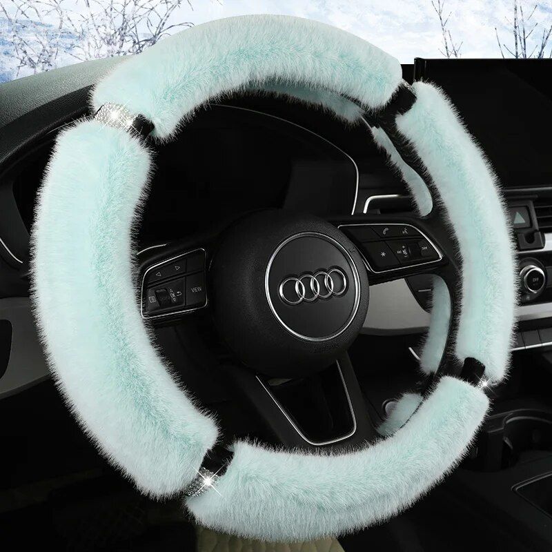 suede fur diamond steering wheel cover, view 3 - MRSLM