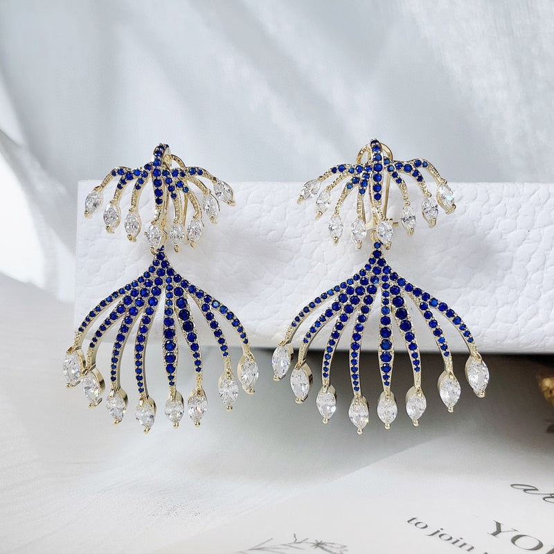 zircon jellyfish tassel earrings, view 4 - MRSLM