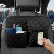 leather car seat back organizer with phone and umbrella holder, view 4 - MRSLM