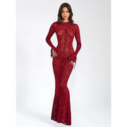 red striped backless maxi dress, view 4 - MRSLM