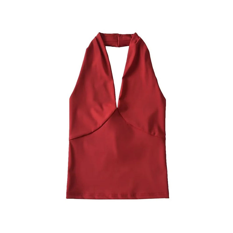 women's deep v-neck halter top, view 5 - MRSLM