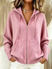 Women's zip-up hooded knit cardigan, view 10 - MRSLM