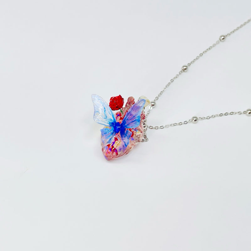 butterfly heart sterling silver necklace, view 5 - MRSLM