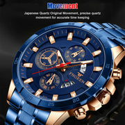 men's blue dial stainless steel quartz watch, view 3 - MRSLM