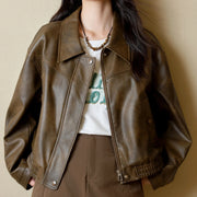 retro faux leather jacket for women - MRSLM