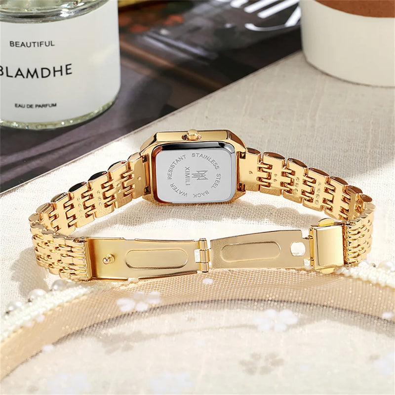 square watch with gold alloy strap, view 10 - MRSLM