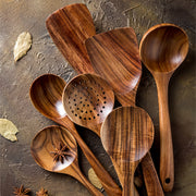 teak wood cooking utensils set, view 2 - MRSLM