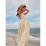 summer breeze cotton v-neck midi dress, view 3 - MRSLM