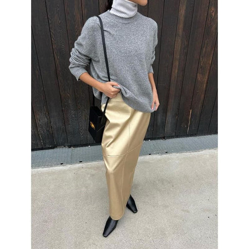 Gold PU leather long skirt, view 3 - MRSLM