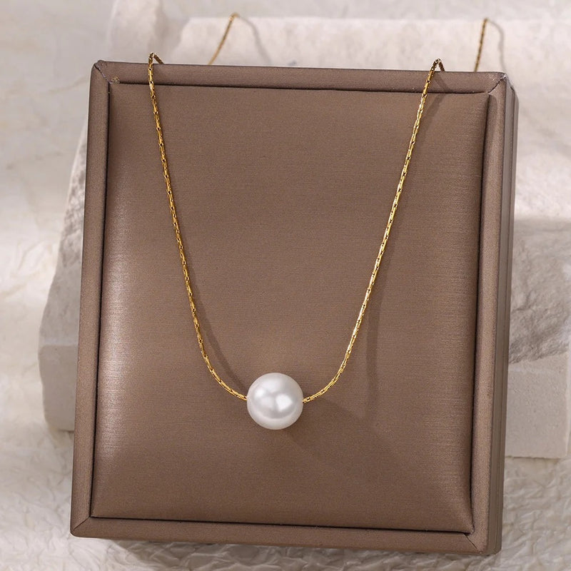 minimalist simulated pearl necklace, view 3 - MRSLM