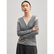 Hollow out shoulder wool blend cardigan, view 4 - MRSLM