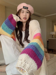 women's colorful spliced cardigan sweater coat, view 5 - MRSLM