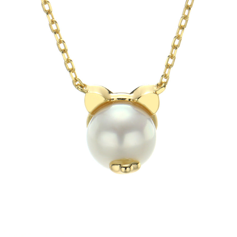 silver pearl pig choker necklace, view 3 - MRSLM
