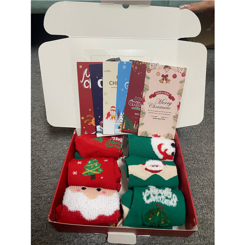 6 pairs Christmas socks gift box with greeting cards, view 2 - MRSLM